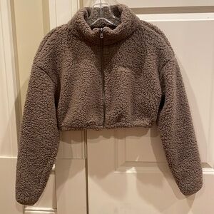 Skims taupe Sherpa Teddy crop zip up